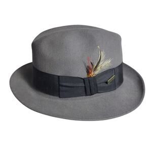 Vintage Flechet Fur Felt Fedora Feather Hat Gray Size 6 7/8 Chapeau KY Derby